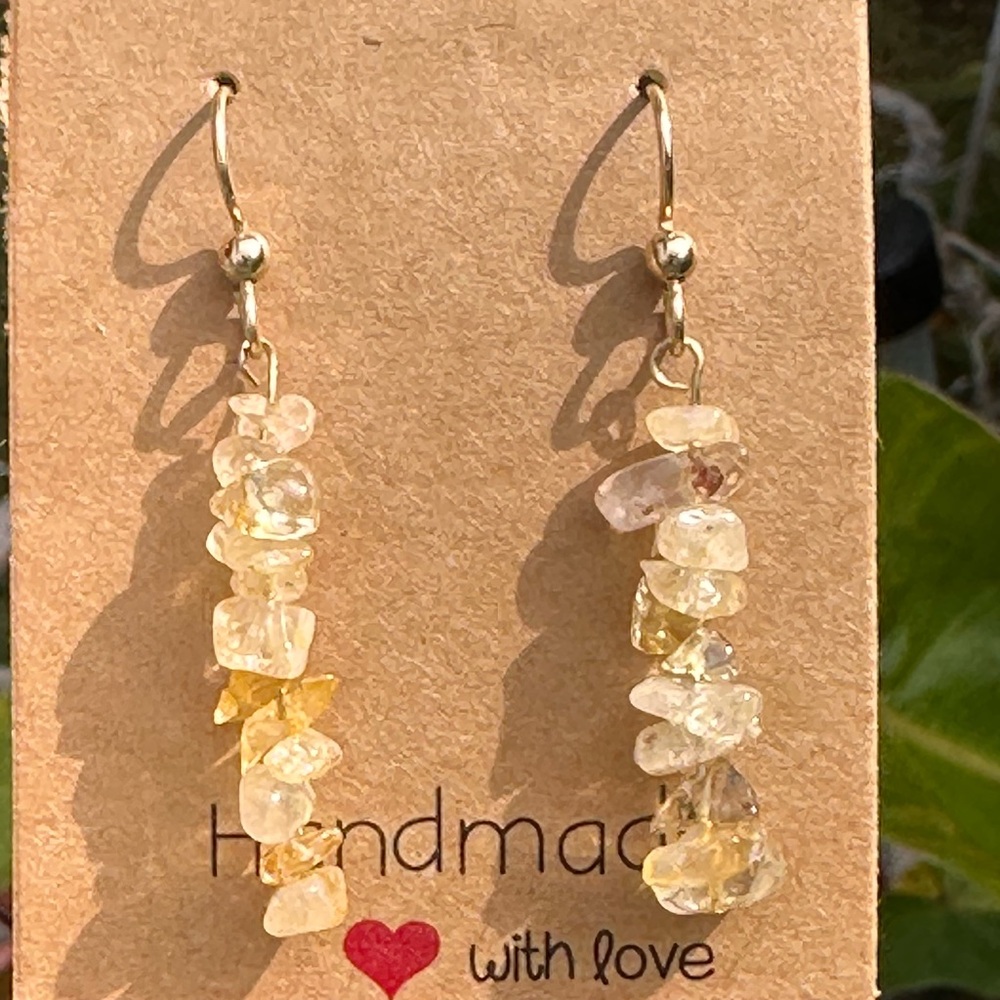 Handmade 14k Gold Filled & Citrine Chip Crystal Gemstone 3” Earrings
